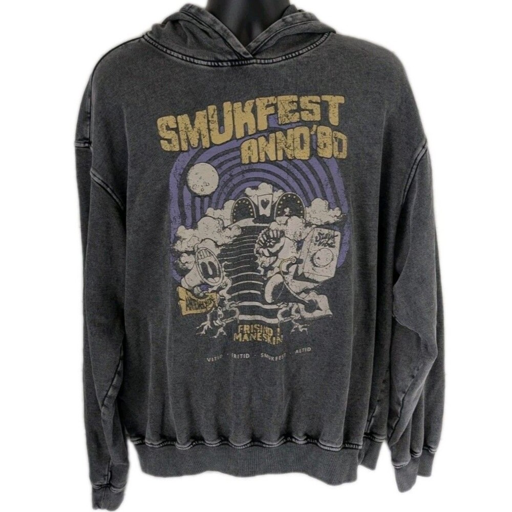 ONLY Smukfest 1980 Hoodie Unisex L Black Washed Organic Cotton Sweatshirt